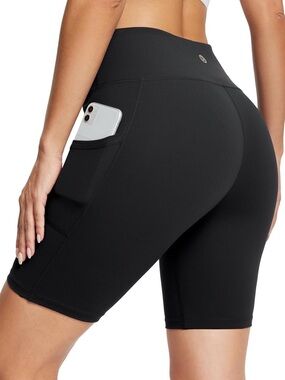 Baleaf Black High-Rise Women's Athletic Bike Shorts with Side Pockets
